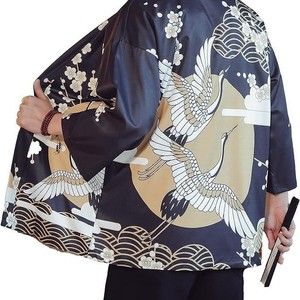 Kimono noir pour femmes et hommes, cardigan japonais Obi, <span class=keywords><strong>Yukata</strong></span> pour hommes, Haori, manteau à imprimé vagues japonaises, vêtements traditionnels japonais - Product Image 4
