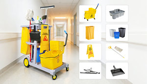 Chariot <span class=keywords><strong>de</strong></span> <span class=keywords><strong>service</strong></span> léger en plastique PP pour services d'entretien, 4 roues pivotantes, serrure <span class=keywords><strong>de</strong></span> porte, capacité 100 kg, noir, Goodman, hôtel, centre commercial, bureau - Product Image 2