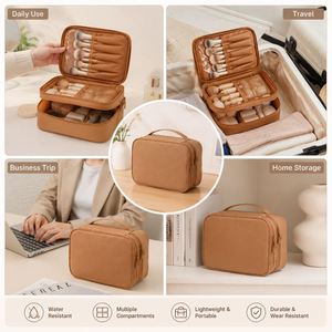 Large Capacity Nylon <b>Makeup</b> Bag Travel Cosmetic Organizer <b>Case</b> Multi Compartment Toiletry Bag with Adjustable Dividers OEM ODM - Product Image 5