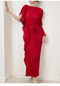 Robe de soirée plissée PY pour femme, texturée, décontractée, à nouer à la taille, à une manche, robe longue de fête, vente en gros, vêtements d'été pour femme - Product Image 3