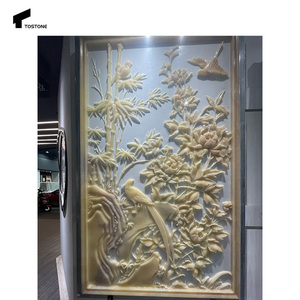 Tostone Sculpture chinoise d'intérieur en <span class=keywords><strong>pierre</strong></span> de style traditionnel Onyx brun avec fleurs et bambou pour villa, église ou salon - Product Image 4