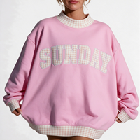 Sweatshirt Mockneck Wanita Logo Kustom Cetak HD Bordir Katun Fleece Oversized Pullover