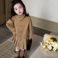 Manteau trench plissé pour bébé fille, style coréen preppy, long et décontracté, pour l'automne