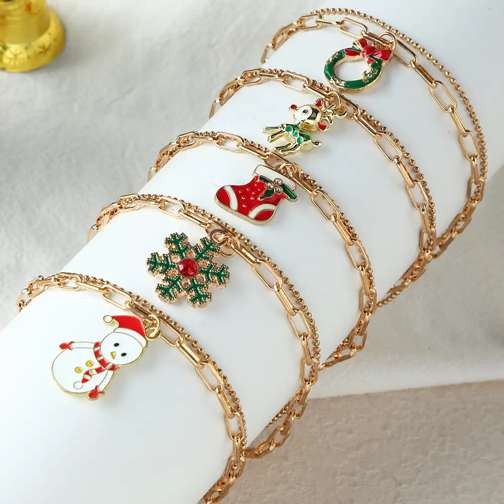 Gelang Elemen Natal, Perhiasan Gelang Kepingan Salju Natal, Gelang Kartun Rusa Besar Liburan Sederhana