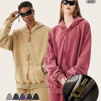 Hoodie Unisex Bordir Patch Kapas Tebal Custom Pabrik, Model Retro Oversize dengan Ritsleting.