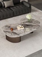 Table basse en marbre naturel de style italien, pierre de luxe, salon, usage domestique, design irrégulier, minimaliste, acier inoxydable léger