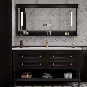 Nouvelle armoire de salle de bain de style chinois, design personnalisé, meuble-lavabo en bois haut de gamme avec miroir LED - Product Image 4