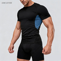 AMCLEVER Kaos Kompresi Pria, Atasan Dry Fit untuk Gym, Basket, Lari, Latihan Atletik Musim Panas