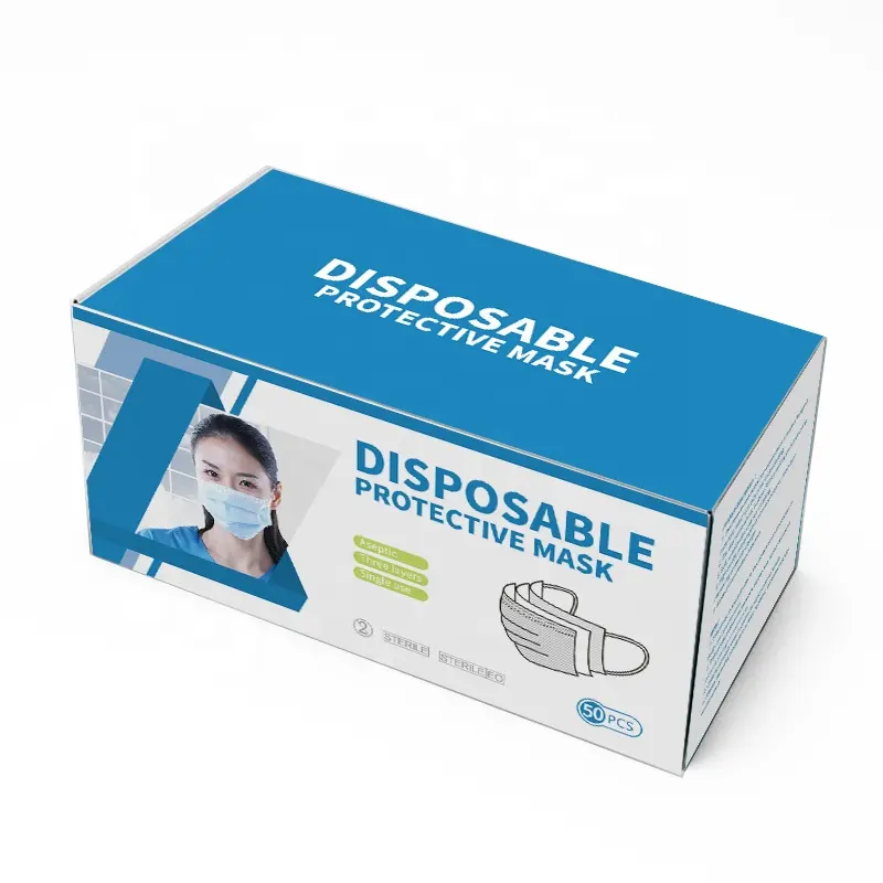 Custom Printed Medical packing box 50Pcs Pack Disposable Non woven 3Ply Surgical Face Mask packing box