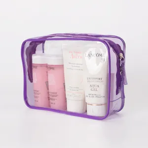Büyük kapasiteli mor seyahat tuvalet çantalar depolama makyaj torbalar şeffaf kozmetik çantası özel Logo