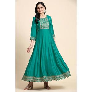 Trendmalls exclusif femmes Style ethnique Anarkali Salwar costume ensemble Art soie broderie séquence travail Kurta pantalon Dupatta indien - Product Image 5