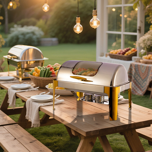 Khay giữ nóng thức ăn bằng thép không gỉ mạ vàng cao cấp EFINE, kiểu dáng dài, nắp tròn, có thể nhìn thấy bên trong, bộ dụng cụ phục vụ tiệc <span class=keywords><strong>buffet</strong></span> - Product Image 2