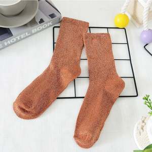 Korean Fashion Shiny Gold Silver Silk Knitted Women's Glitter <strong>Socks</strong> - Product Image 3