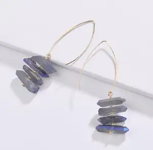 Wholesale natural crystal aquamarine stone earring custom logo customized quartz jewelry crystal stud earrings women