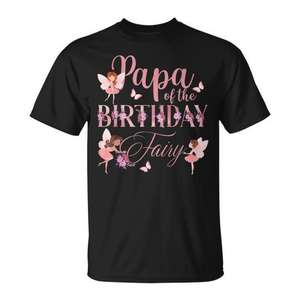 T-shirt Papa Of The Birthday Fairy pour adulte, manches courtes, col rond, impression numérique, tenue de fête en famille - Product Image 1
