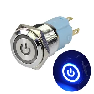 Daiertek 16MM 5PIN Latching Waterproof Flat Button Led Power Symbol Metal Push Button Switch With LED Illuminated