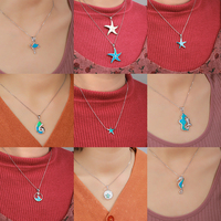Pendentif fin en argent 925-Design détaillé de créature marine Pieuvre irisée et étoile de mer avec opale scintillante