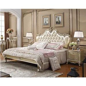 皇家法式卧室家具床套香槟银色仿古经典雕刻超实木床