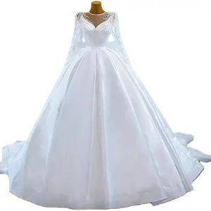 AL1470 vintage luxury rhinestone white Court Train round neck high-quality satin golden sequins embellished noble wedding dress