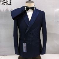 Costumes de Scène pour Hommes Ecowalson – Costume Homme avec Strass et Paillettes, Col Cranté, Simple Boutonnage, Tissu Mélangé, Tenue de Marié