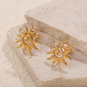 Sun Shape Gold Plated Stud <b>Earrings</b> Zinc Alloy Stainless Steel <b>Post</b> EH883 Fashion Jewelry - Product Image 1