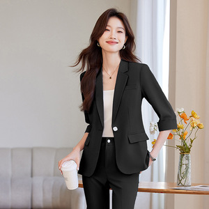 Women's Grey Summer Thin Suit Jacket Petite Style 2025 New High End Professional Work Suit Set Breathable Polyester Fabric - Product Image 5