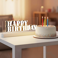 Panneau acrylique personnalisé pour table, panneau lumineux LED Joyeux Anniversaire, enseigne néon, lettres décoratives avec éclairage, support autoportant pour entreprise