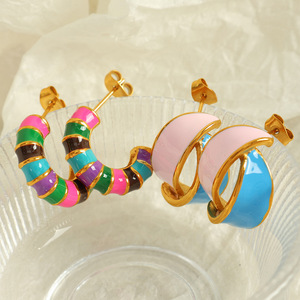 Pendientes de Aro Geométricos de Aleación de Zinc con Bloques de Color, Joyería de Moda para Mujer para Fiestas - Product Image 3