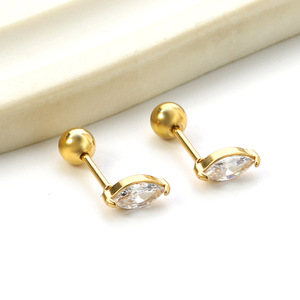 Fashion <b>Stud</b> <b>Earrings</b> Zircon Geometric Shape Claw Setting Stainless Steel Party Jewelry - Product Image 2