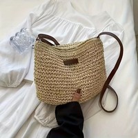 Sac bandoulière tissé minimaliste pour trajets quotidiens, fermeture éclair, style urbain simple, petite taille, mode été 2025, pour les loisirs et les voyages