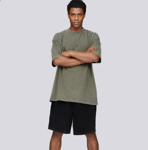 T-shirt Homme 280G Lourd Lavé Imprimé Wax Vintage Coupe Ample Épaules Tombantes Manches Courtes Coton - Product Image 1