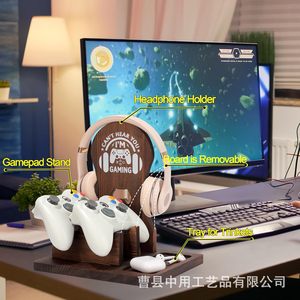 Wooden Headphone <b>Stand</b> With Phone Holder Gaming Desk Accessory For Earphones Over Ear <b>Headset</b> Mount Storage Organizer - Product Image 3