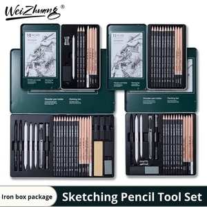 Conjunto de Ferramentas de Desenho Profissional com Lápis de Carvão Macio e Duro, Caixa Completa de Lápis Artísticos - Product Image 1
