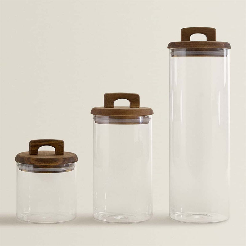 22~70oz high borosilicate glass food  jar with wood lid glasses jar