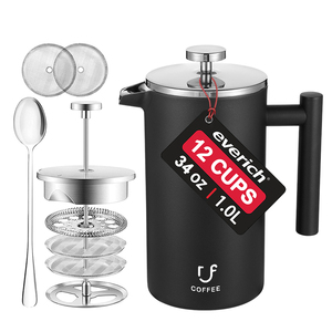 Filtre en acier inoxydable à paroi isolée de 1 L amélioré <span class=keywords><strong>12</strong></span> <span class=keywords><strong>tasses</strong></span> à piston à café portable à presse française - Product Image 2