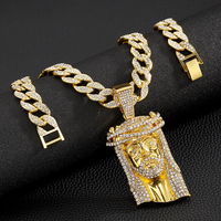 Hip Hop Glacé Grand Pendentif Jésus Pendentif Collier Avec 15mm Alliage Strass Miami Chaîne À Maillons