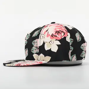 Chapéu de logotipo bordado de alta qualidade personalizado por atacado com 5 painéis de poliéster estampado com borda plana gorras corda OEM boné snapback