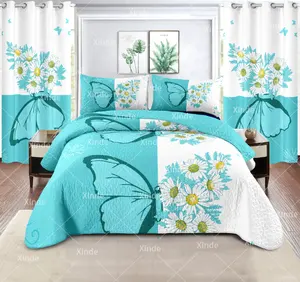 कपास bedspreads coverlets 6pcs मिलान पर्दे के साथ राजा थोक रानी microfiber शीट रजाई bedsheet सेट