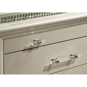 Classic Pearl White 1pc Nightstand 2-<b>Drawers</b> Felt Lined Top Acrylic Legs Contemporary Storage <b>Drawer</b> - Product Image 5