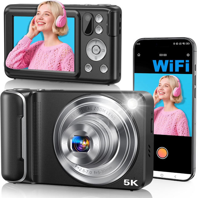 Digital Camera 5K HD Video LCD Touch Screen CMOS Sensor Ultra HD WIFI Portable Recorder 6X Optical Zoom 264GB TF Card Image