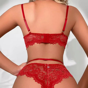 Ensemble de lingerie féminine d'été en dentelle florale et maille, effet délavé, respirant, comprenant un body teddy et des porte-jarretelles, style minimaliste, pour la Saint-Valentin - Product Image 4