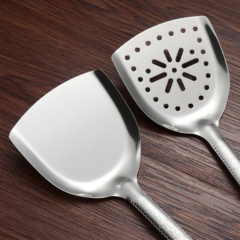 Kitchen Cooking Tools Russia Style Flower Handle 201 Stainless Steel Soup Ladle and Slotted Spoon with Wooden Handle Utensil Set · image 2