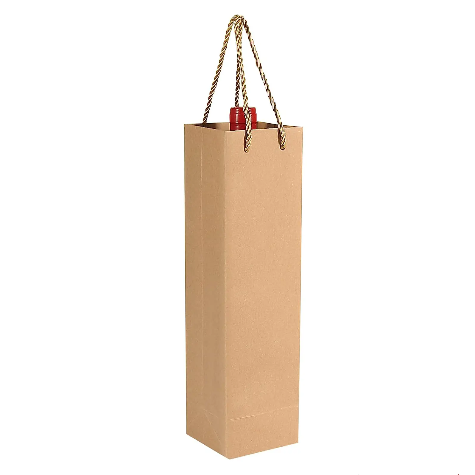 Factory Wholesale High Quality Brown Custom Kraft Paper Wine Gift Bag with Carrying Handle