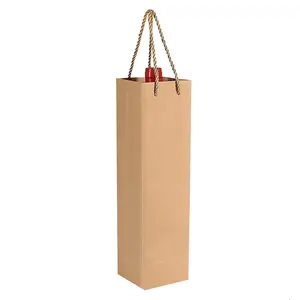 Fábrica Atacado Alta Qualidade Brown Custom Kraft Paper Wine Gift Bag com alça de transporte