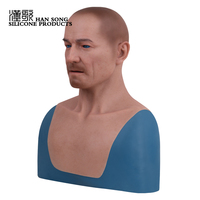 Accessoires de mascarade de fête homme d'âge moyen, visage d'halloween humain en Silicone, masque intégral réaliste