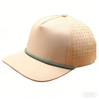 Casquette de baseball personnalisée de haute qualité à 5 panneaux en caoutchouc PVC Logo Corde, chapeau perforé imperméable à l'eau découpé au laser, chapeau de papa de golf de performance