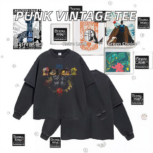 Camiseta de Manga Larga Estilo Punk Rebelión, Lavado Vintage, con Capas, para Hombre, Streetwear, Lisa, 100% Algodón, Ecológica, Antiarrugas - Product Image 2