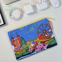 Pochette de rangement zippée à imprimé paysage urbain de dessin animé, sac de voyage réutilisable, pochettes de maquillage et de toilette pour usage quotidien