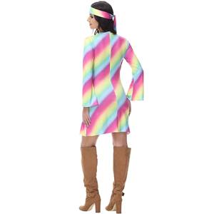 2026 New Update Vintage 60s 70s Hippie Performance Wear Carnival Party Disco Cosplay Sexy Women <b>Rainbow</b> Dress - Product Image 4