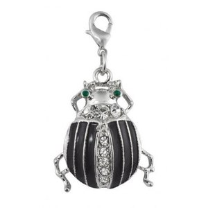 Ciondolo Scarabeo Argentato con Smalto Nero e Dettagli in Cristallo per Creazione di Gioielli - Product Image 1